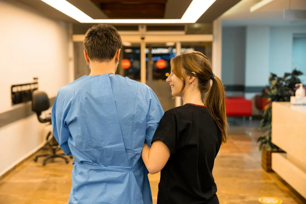 Nurse helping client