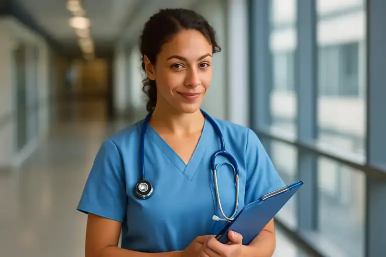 photo - a satisfied nurse smiling at the camera after signing a contract with the best allied travel agency in the usa