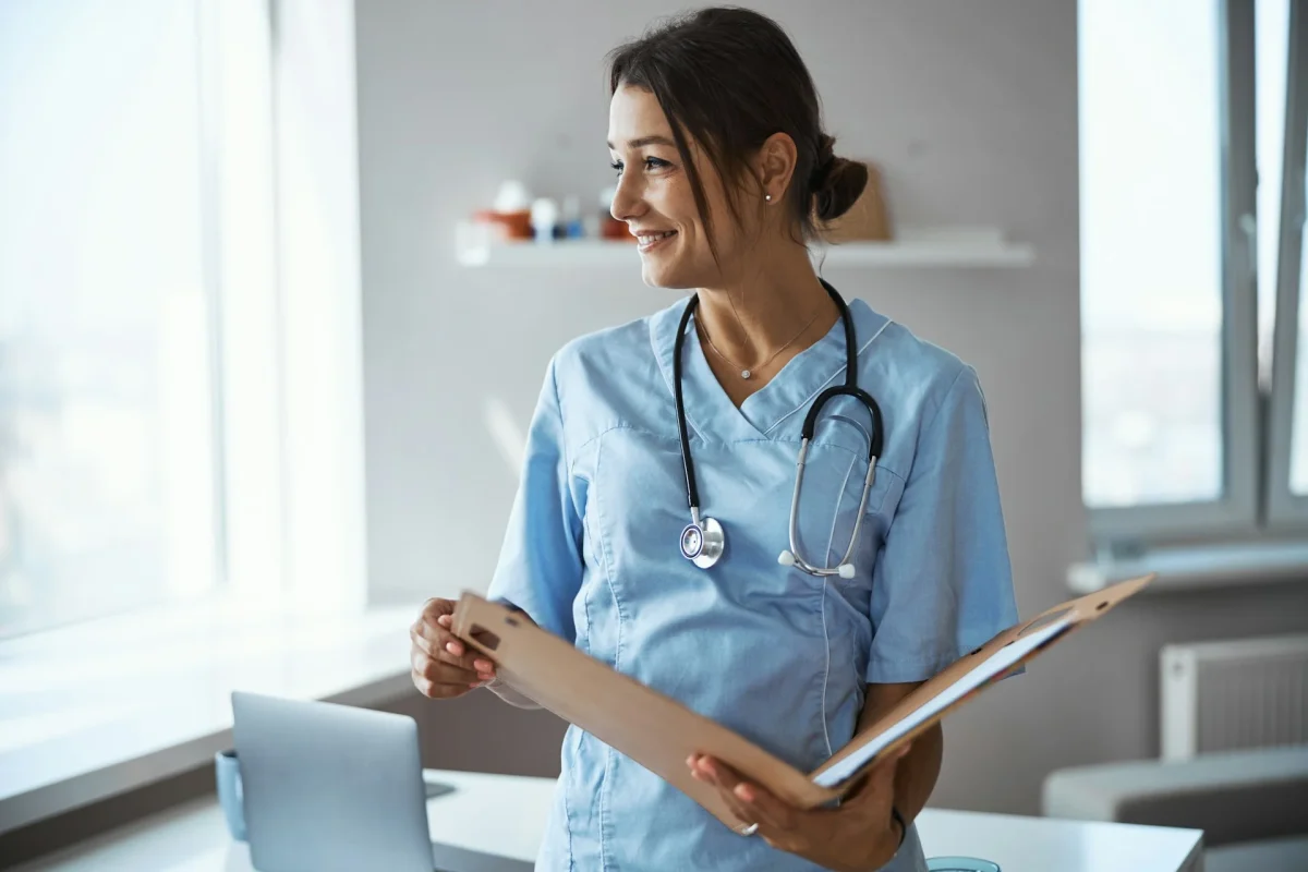 photo - an allied health professional happy with her staffing med traveling agency